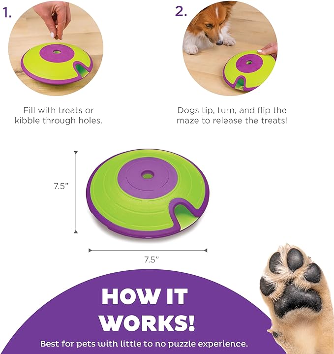 Outward Hound Nina Ottosson Dog Treat Maze Dog Puzzle Interactive Treat Puzzle Dog Enrichment Dog Toy, Level 2 Intermediate, Green