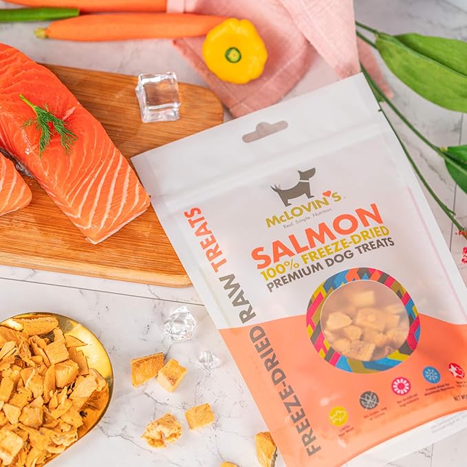 McLovin's Freeze Dried Salmon Treats for Dogs - High-Protein, Grain-Free - All-Natural Healthy Freeze Dried Dog Treats- Made in The USA - Perfect High Value Training Reward – 2×2.5oz(5oz)