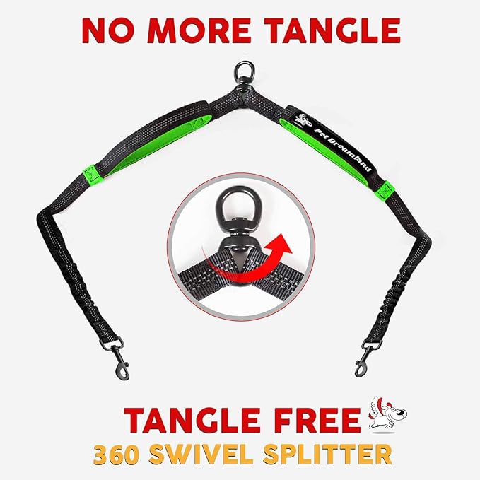 Exquisite Two Dog Leash Splitter | Double Dog Leash for Large Dogs Heavy Duty | No Tangle 2 Dog Leash Coupler | Dual Dog Leash Attachment | Retractable Dual Leashes for 2 Dogs