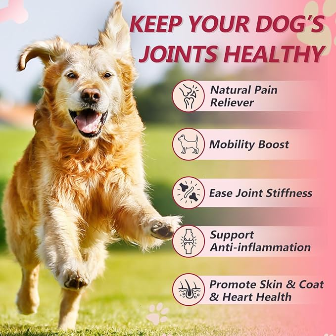 Glucosamine for Dogs, Joint Supplement for Dogs, Chondroitin, MSM, Hemp, Turmeric, Omega 3 for Pain Relief & Skin Health, Dog Hip and Joint Supplement with Calcium Support Bones Health - 120 Chews