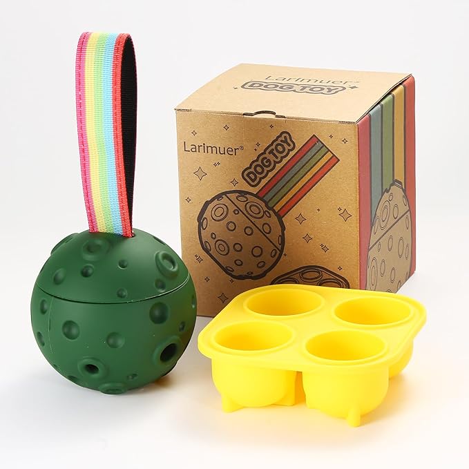 Fillable Dog Chew Toy, Treat Tray for Frozen Dog Food, DIY Fillable Rubber Treat Toy and Silicone Molds, Sturdy Chew Enrichment Stimulation Toys (Green)