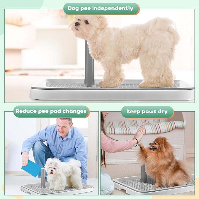 2 Pack Puppy Pee Pad Holder Easy Clean Dog Potty Tray with Diversion Column Nonslip Heighten Dog Litter Box Corner Floor Protection Portable for Small Medium Dog Indoor, White(20x15x1.5 Inch)