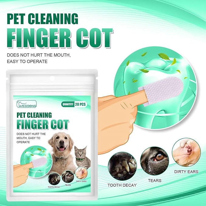 20Pcs Dog Teeth Wipes,Dog Ear Wipes Finger,Teeth Cleaning Finger Wipes,Cleaning Teeth Ears and Eyes Suitable for Dogs and Cats Removes Dirt and Discharge,Health Supplies,Dental Care