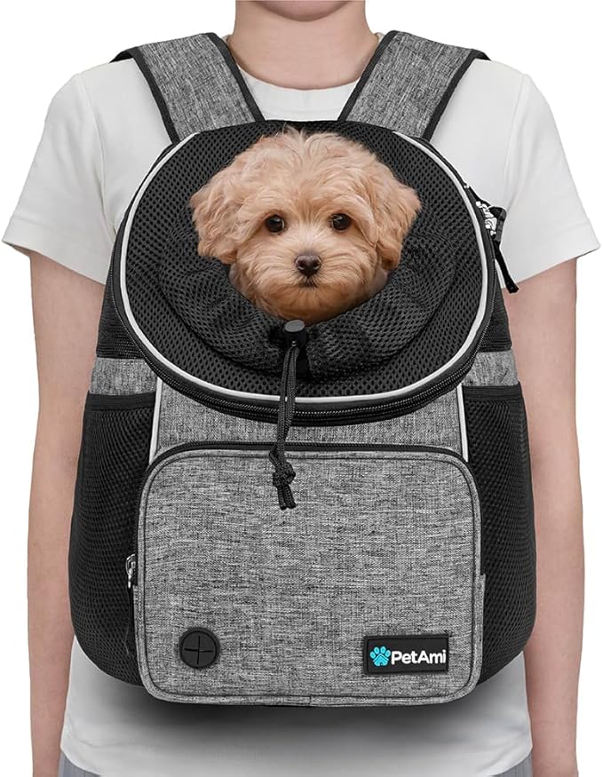 PetAmi Dog Front Carrier Backpack, Adjustable Dog Pet Cat Chest Carrier Backpack, Ventilated Dog Carrier for Hiking Camping Travel, Small Medium Dog Puppy Large Cat Carrying Bag, Max 15 lbs, Gray