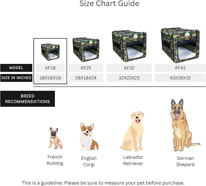 Go Pet Club 18" Soft Collapsible Dog Crate, Portable Pet Carrier, Thick Padded Pet Travel Crate for Indoor & Outdoor, Foldable Kennel Cage with Durable Mesh Windows, Forest Green Camo