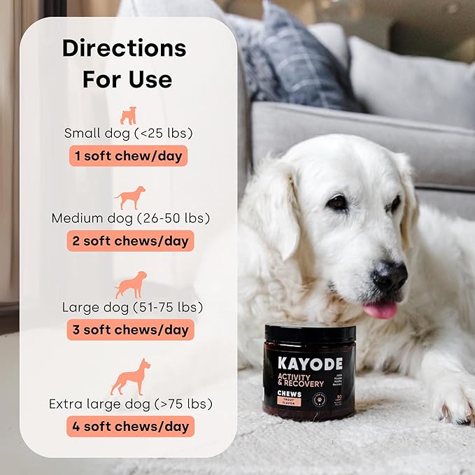 Activity & Recovery Dog Joint Chews. Glucosamine for Dogs & Omega 3. Dog Hip & Joint Supplement Made without Heat. Trout Flavor.