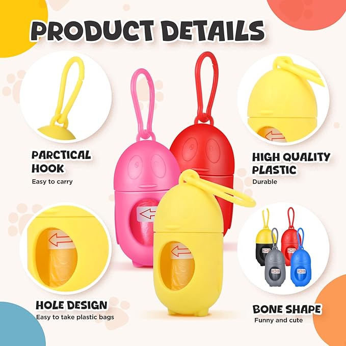 Zhehao 50 Pcs Dog Poop Trash Bag Holder Dispenser Dog Poop Waste Bag Holder Plastic Dog Waste Bag for Leash with Hook and Leak Proof PET Waste Bags for Walking Hiking Camping (Penguin)