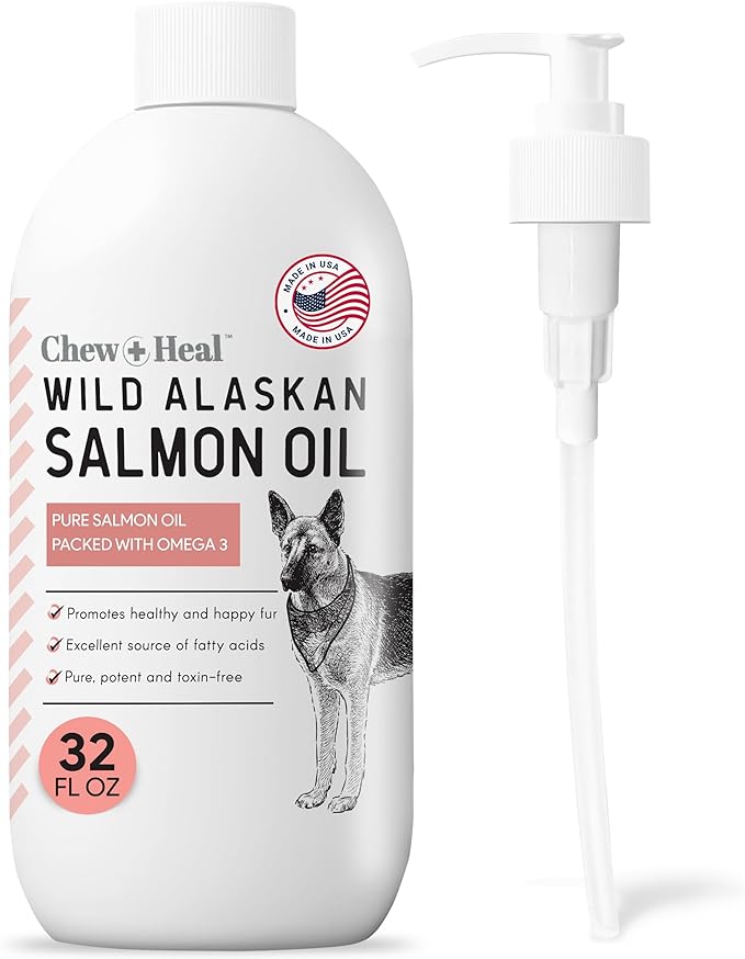 Pure Wild Alaskan Salmon Oil for Dogs - 32 oz. - Pump Cap Bottle - Contains Omega-3 and 6, Vitamin D, EPA, and DHA for Healthy Skin and Coat - Toxin Free