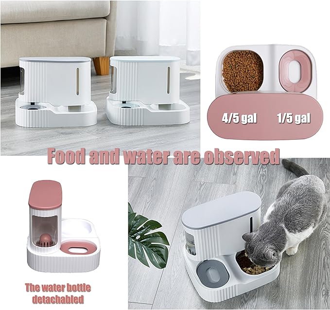 Automatic Cat Food Water Dispenser Gravity Pet Self Feeder Dry Food Bowl and Watering Supplies Dispenser for Indoor Small Medium Dog Puppy Kitten 2 in 1 (GREY)