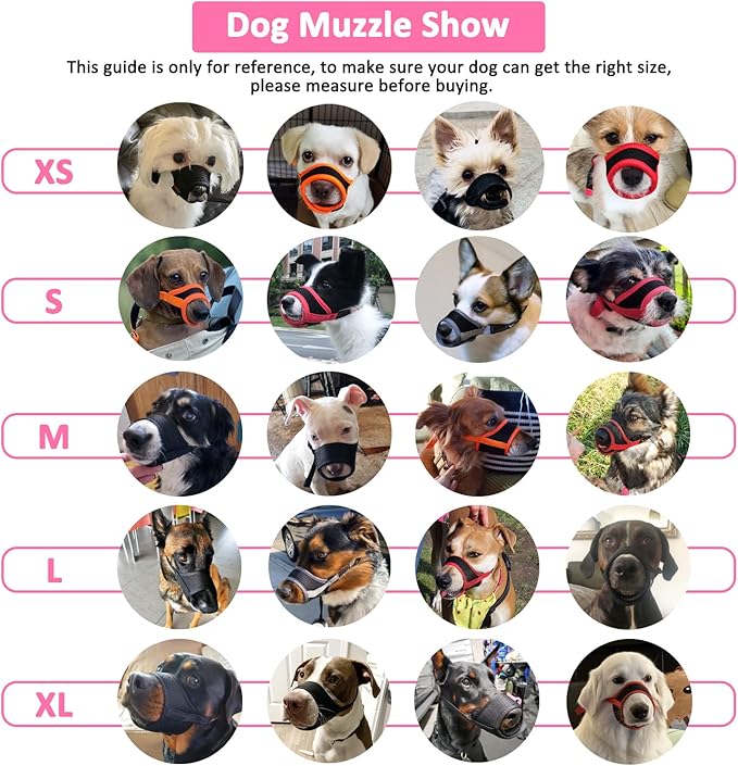 LUCKYPAW Dog Muzzle Anti Biting Barking and Chewing with Comfortable Mesh Soft Fabric and Adjustable Strap, Suitable for Small, Medium and Large Dogs(Hot Pink Trim,L)