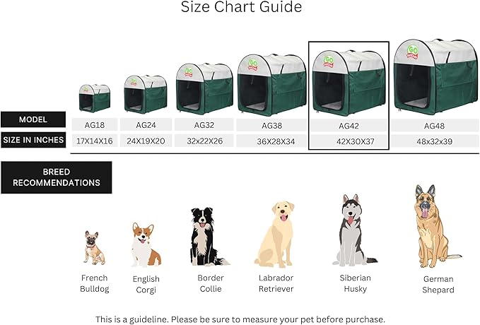 Go Pet Club 42" Rounded Top Soft Collapsible Dog Crate, Portable Pet Carrier, Thick Padded Pet Travel Crate for Indoor & Outdoor, Soft Sided Pet Foldable Kennel Cage with Durable Mesh Windows, Green