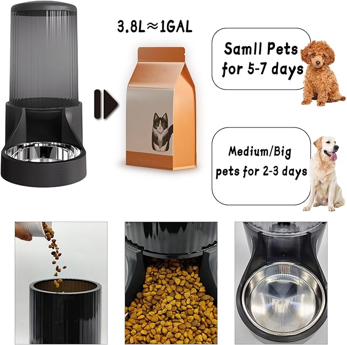 Hamiledyi Automatic Dogs Feeder and Water Dispenser Cats Gravity Food Feeder and Waterer Set with Food Bowl for Pets Puppy Kitten Rabbit(3.8L)