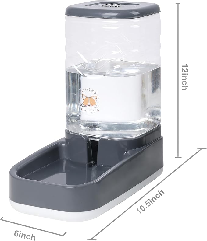 Automatic Pet Water Feeder, 3.8L Gravity Cat Water Dispenser with Cat Water Bowl, Large Capacity Water Feeder for Kitten & Small and Medium-Sized Dogs (Grey)