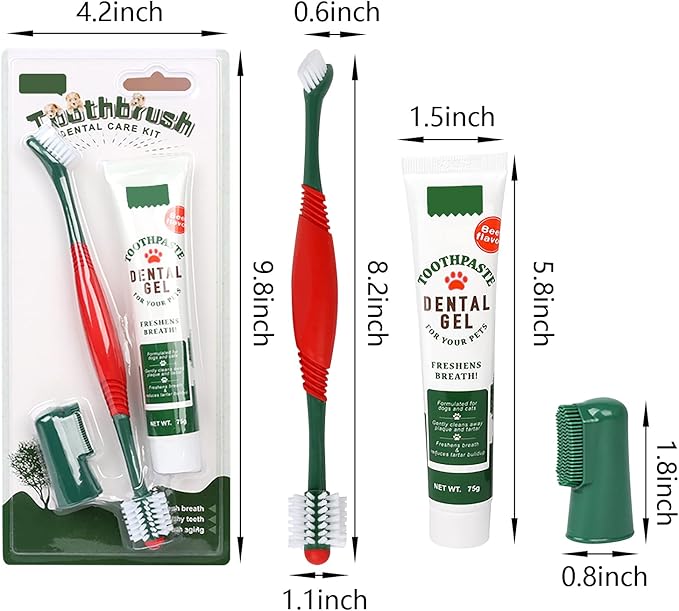Pet Toothbrush Toothpaste Kit Dog Teeth Cleaning Cat Teeth Cleaning Dental Care Kit Pet Finger Toothbrush, Reduce Plaque & Tartar Buildup, Beef Flavor