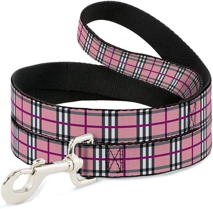 Buckle-Down Dog Leash Plaid Pink 6 Feet Long 0.5 Inch Wide