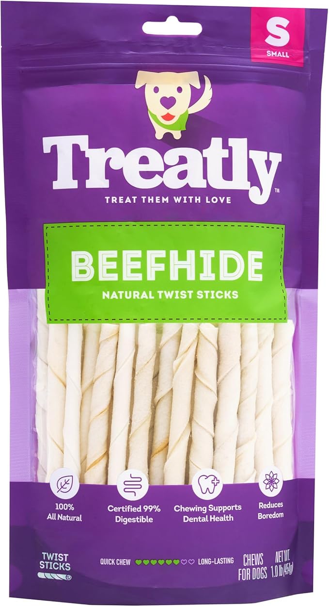 Beefhide Twist Sticks 5" Dog Chew Treats - Natural Flavor, 1 lb/1 Pack