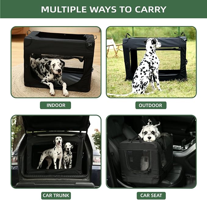 24 inch 3-Door Collapsible Dog Crate for Small Dogs, Portable Dog Travel Crate for Indoor & Outdoor, Soft Side Puppy Foldable Kennel Cage with Durable Mesh Windows & Strong Steel Frame