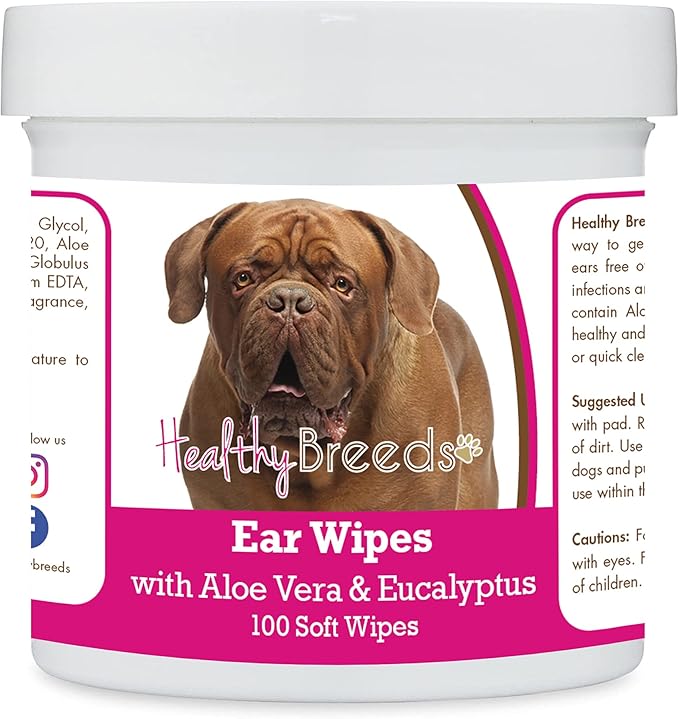 Healthy Breeds Dogue de Bordeaux Ear Cleaning Wipes with Aloe & Eucalyptus for Dogs 100 Count