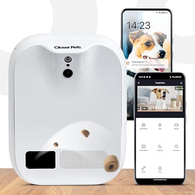 Closer Pets TreatView 1080p Pet Camera and Treat Dispenser with Motion Activation, for Indoor Use (iOS/Android Compatible)
