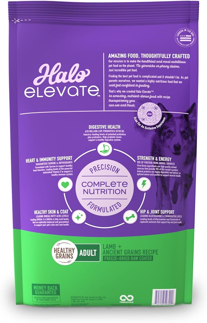 Halo Elevate Dry Dog Food, Healthy Grains Lamb Recipe, 20lb