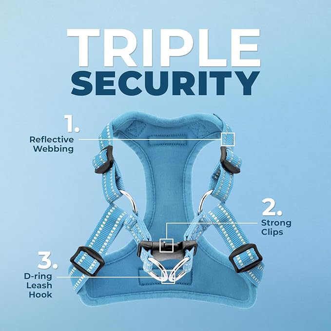 Best Pet Supplies Voyager Adjustable Dog Harness Leash Set with Reflective Stripes for Walking Heavy-Duty Full Body No Pull Vest with Leash D-Ring, Breathable All-Weather - Harness (Baby Blue), XL