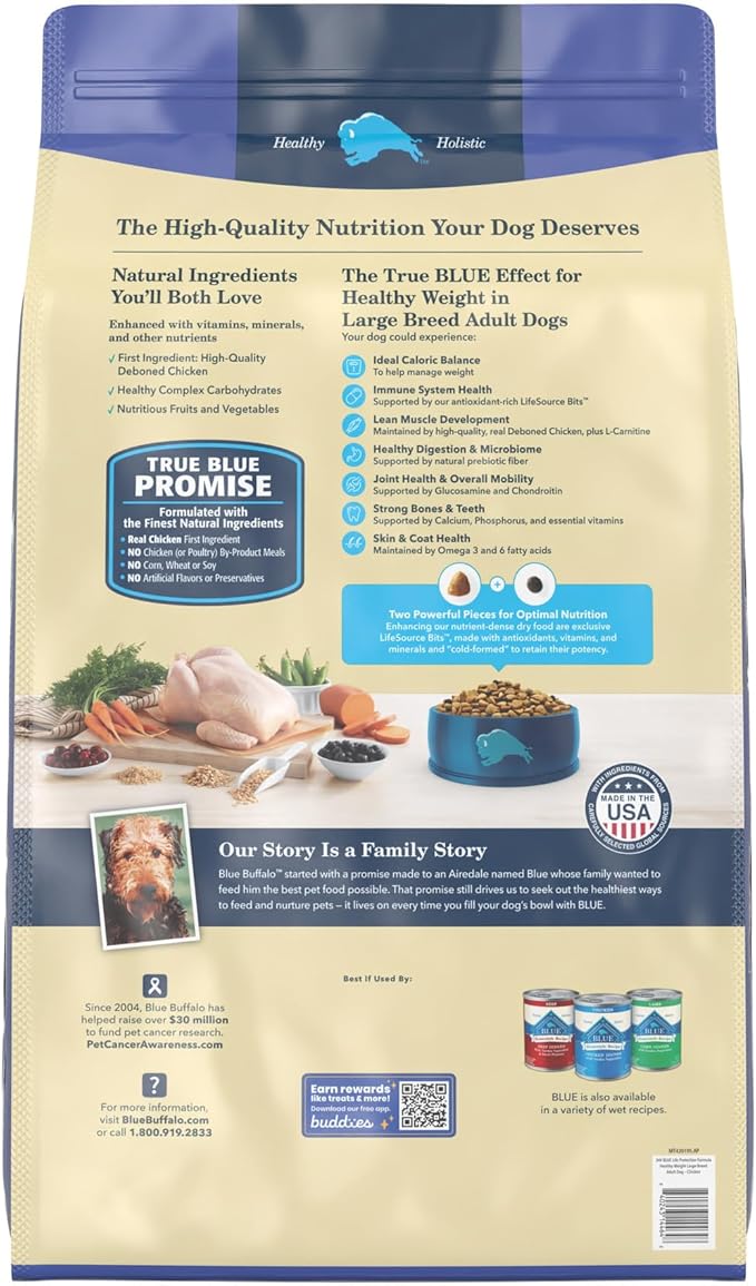 Blue Buffalo Life Protection Formula Natural Adult Large Breed Healthy Weight Dry Dog Food, Chicken and Brown Rice 34-lb