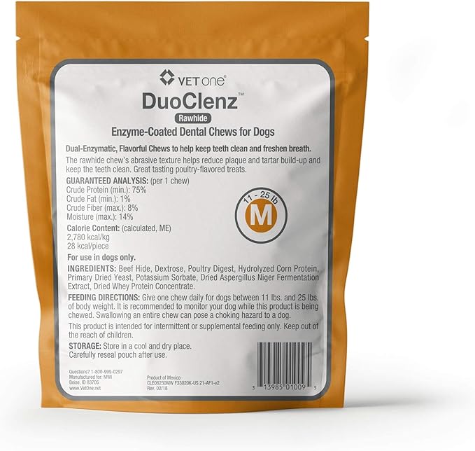 vetone DuoClenz Enzyme Coated Dental Chews for Medium Size Dogs 30 Count