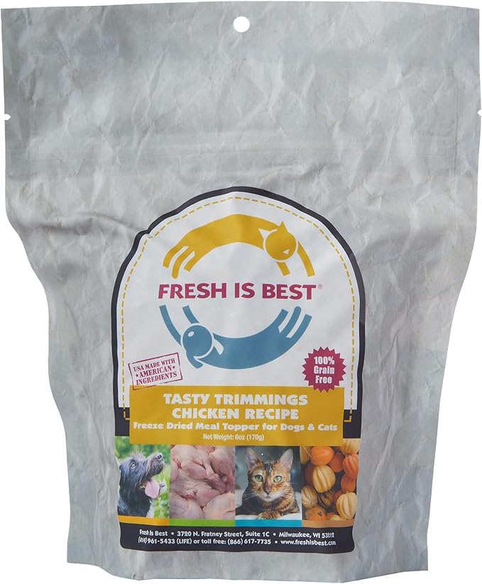 Fresh Is Best - Tasty Trimmings Freeze Dried Raw Meal Topper for Dogs & Cats - Chicken, 6 Ounces