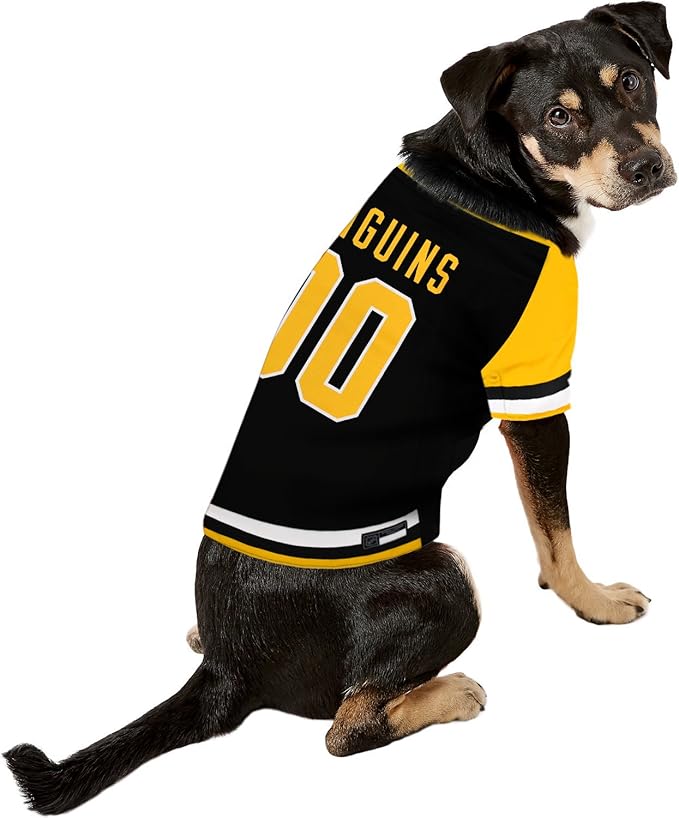 Pets First NHL Pittsburgh Penguins PEN-4006-XXLNHL Pet Jersey - Pittsburgh Penguins Dog Jersey, XX-Large. A Premium Big Jersey for Dogs & Cats to Look just Like The Real Hockey Player, Black, XX-Large