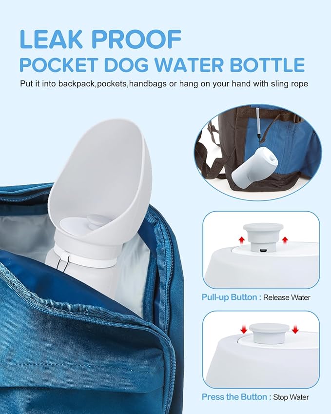 Dog Water Bottle,Leak Proof Portable Travel Pet Water Bottle, Foldable Lightweight Dog Water Dispenser Drinking Bowl for Dogs,Puppy,Pets, On The Go for Outdoor Walking,Hiking,Travel (19oz)