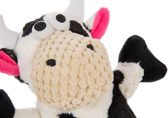 goDog Checkers Skinny Cow Squeaky Plush Dog Toy, Chew Guard Technology - White, Small