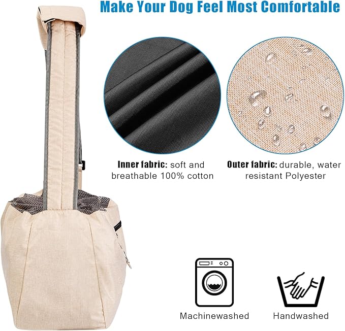 Ownpets Pet Sling Carrier, Fits 15 to 20lbs Extra-Large Dog/Cat Sling Carrier Reversible and Hands-Free Dog Bag with Adjustable Strap and Pocket Shoulder Pad, Beige