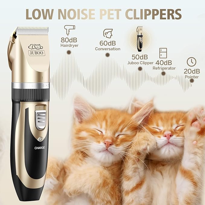Dog Clippers Low Noise Professional Rechargeable Cordless Quiet Dog Grooming Kit for Cats Pets