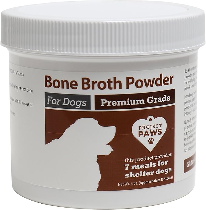Bone Broth for Dogs with Powdered Elk Antler and Bone - Collagen and Mineral Rich Food Topper for Dogs - Whole Food Superfood Powder Multivitamin for Dogs - 4 oz