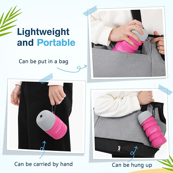 Pecute Dog Water Bottle Portable, 29oz Dog Foldable Water Bottle with Folding Bowl, Carabiner Clip, 5 Levels Capacity, 100% Food Grade Silicone, Dog Water Bottle for Outdoor Walking, Hiking, Travel