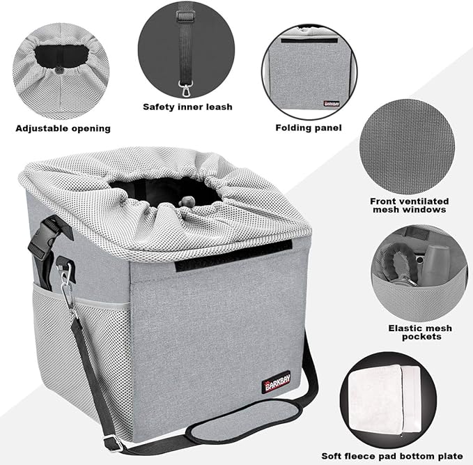 Pet Carrier Bicycle Basket Bag Pet Carrier/Booster Backpack for Dogs and Cats with Big Side Pockets,Comfy & Padded Shoulder Strap,Travel with Your Pet Safety(grey)