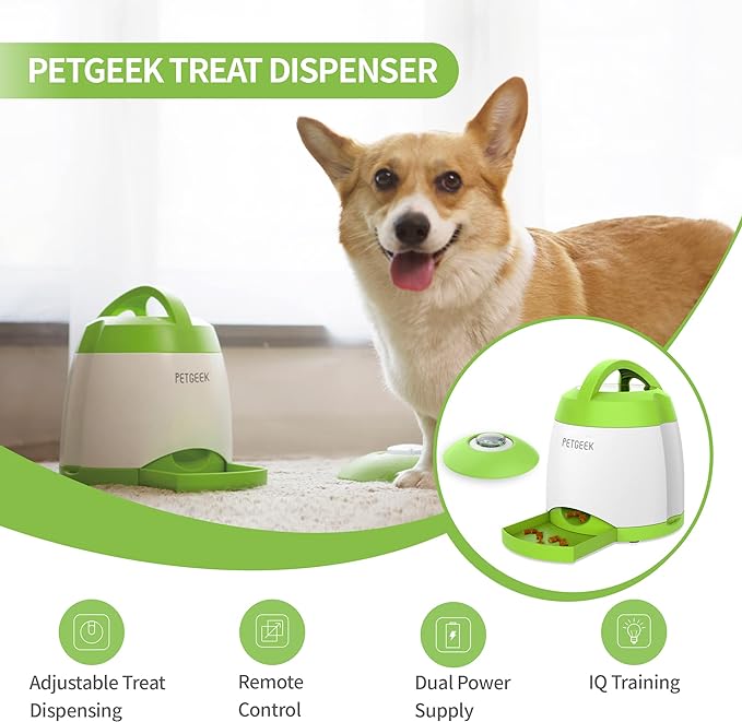 PETGEEK Automatic Dog Treat Dispenser, Dog Puzzle Memory Training Activity Toy- IQ Training Dog Button Feeder, Remote Dog Button Treat Dispenser for Dogs