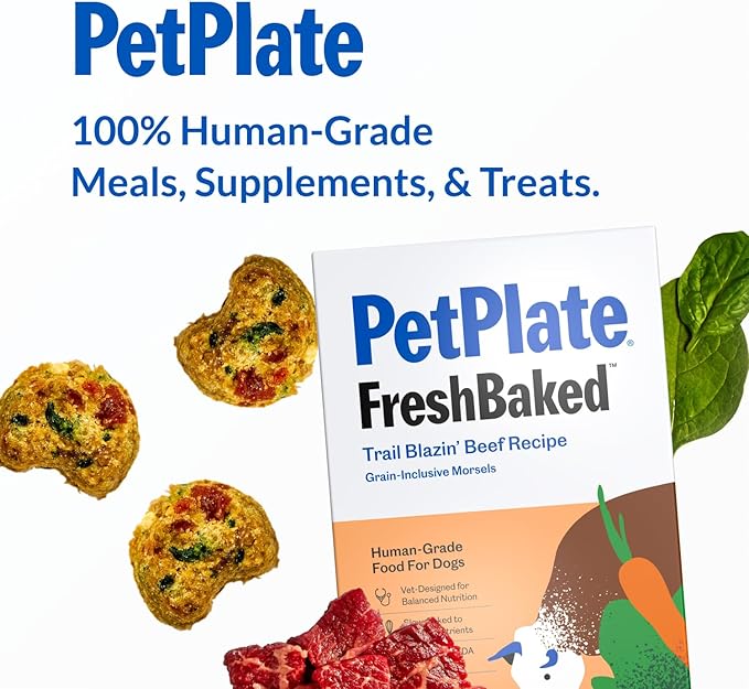 PetPlate FreshBaked Dry Dog Food Grain-Inclusive | Human Grade Dog Kibble | Vet Designed and Formulated with Prebiotics and Postbiotics | No Fillers or by-Products | 2lbs (Beef)