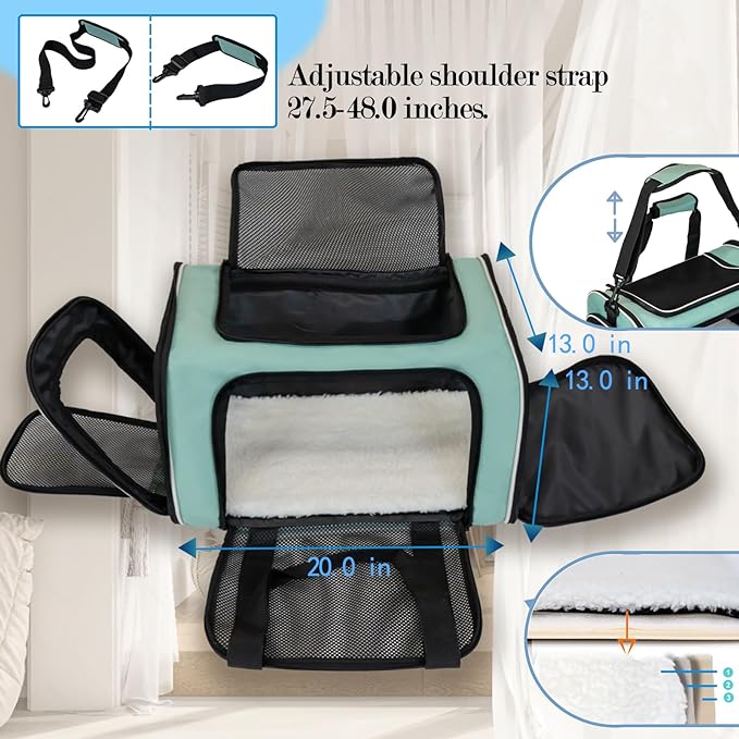 Dog Cat Carrier Pet Carriers for Small Medium Large Cats Dogs Carrier Soft Sided Small Puppy Dog Carrier Portable Foldable Airline Approved Dog Cat Travel Carrier Green Large