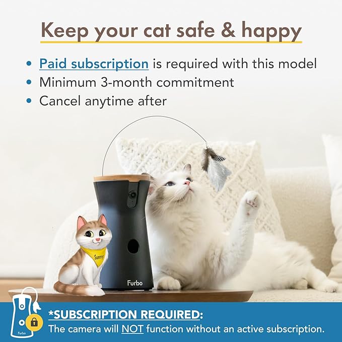 Furbo 360° Cat Camera + Nanny Bundle: Home Security & Cat Safety Alerts, Rotating Pet Treat Dispenser Camera with Speaker, Smart Home Indoor Cam w Phone App (Additional Subscription Required at Setup)