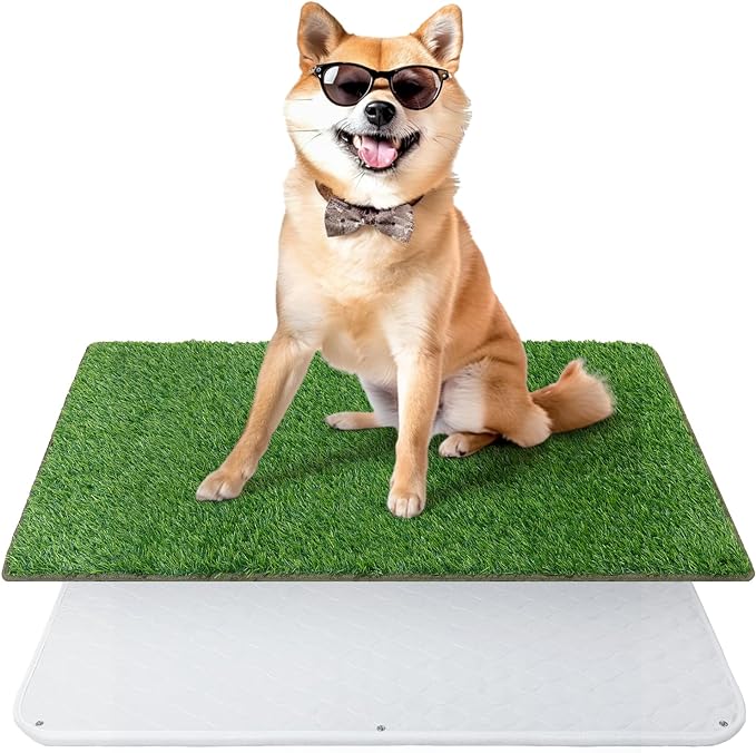 PICK FOR LIFE Dog Grass Mat with Pee Pad,Artificial Indoor Grass Potty Training Pads for Dogs Doggies Washable,Reusable Puppy Pads Leakproof on Outdoor Patio Balcony Apartment(24.5x39'')