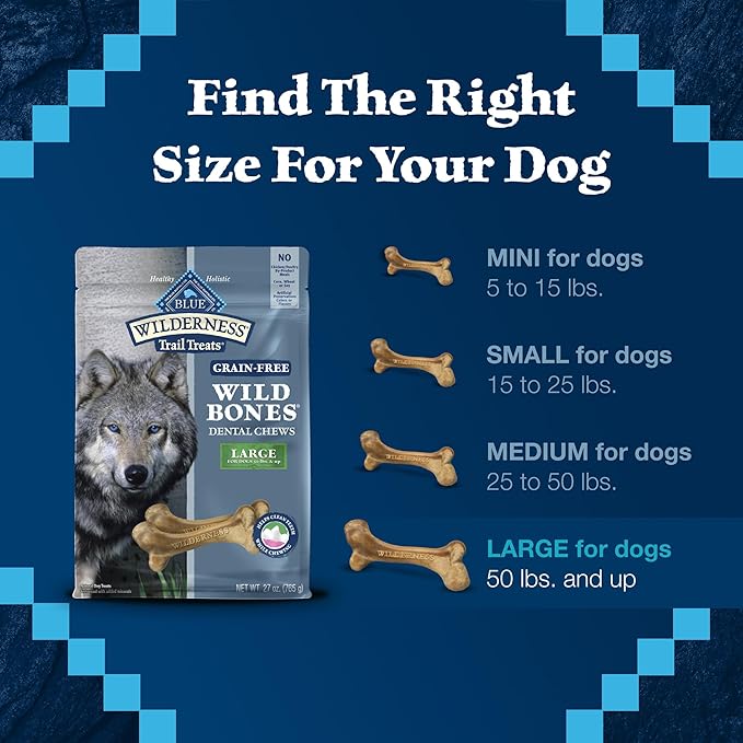 Blue Buffalo Wilderness Wild Bones Grain-Free Dental Chews Dog Treats, Mini, 10-oz Bag