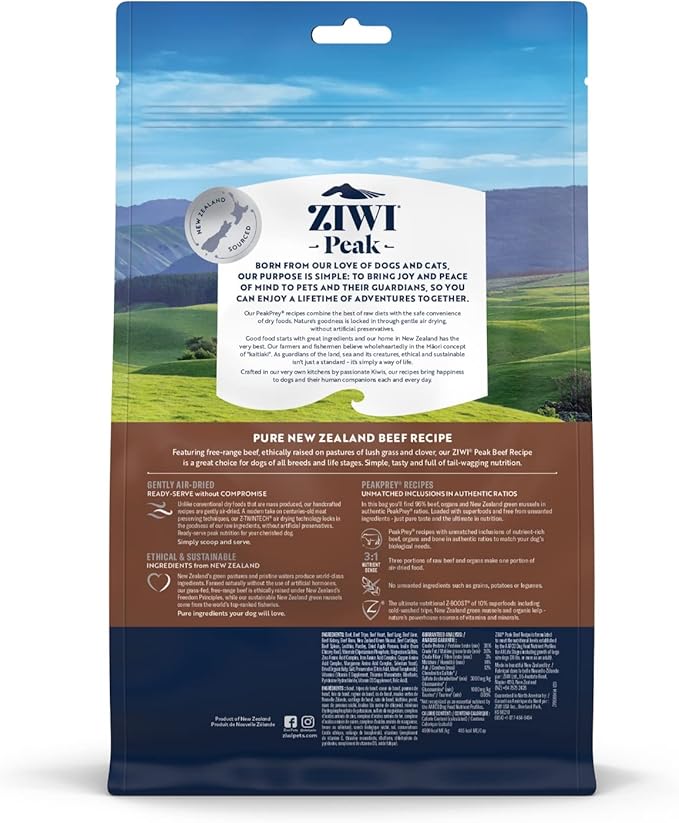 ZIWI Peak Air-Dried Dog Food – All Natural, High Protein, Grain Free and Limited Ingredient with Superfoods (Beef, 1.0 lb)