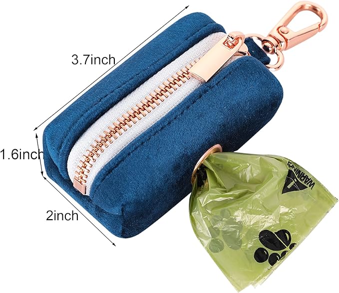 ARING PET Dog Waste Bag Dispenser, Velvet Doggy Poop Bags Holders Attach to Any Leashes, Cute Portable Washable Pet Waste Pouch Dispenser with Metal Zipper