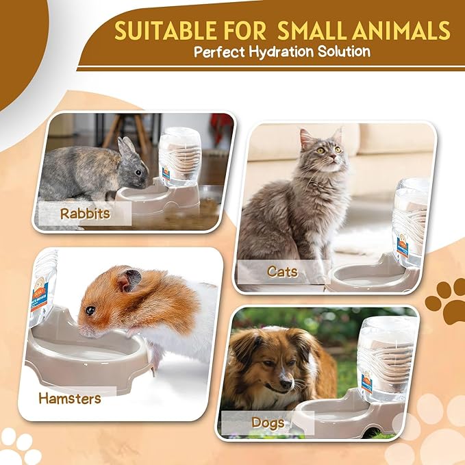 Flexzion Automatic Pet Water Dispenser - Self-Filling Cat & Dog Gravity Water Bowl, 3/8 Gallon (1.5L) Beige Auto Cat Water Dispenser, Non-Skid & Easy-Clean Dog Water Feeder