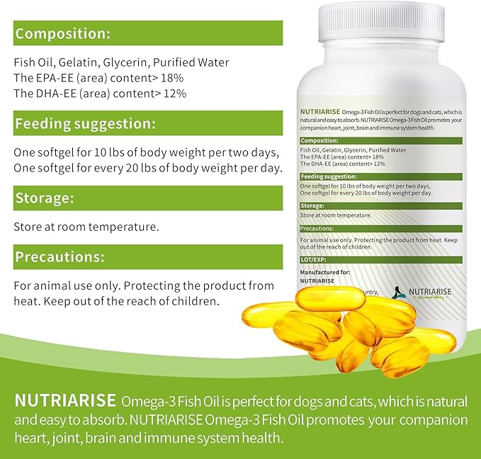 Omega 3 Fish Oil for Dogs and Cats, Dog & Cat Fish Oil Pet Supplement, Skin and Coat Supplement for Shedding, Dry Itchy Skin and Allergies, Rich in EPA & DHA with Omega 3 Fatty Acids, 120 Softgels