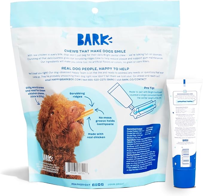 Bark Bright Original Dental Kit - Dog Tooth Brushing Treatment with Teeth Cleaning Chew Sticks & Toothpaste - Plaque & Tartar Remover for Cleaner Teeth & Fresh Breath - Small Breeds - 30 Chews