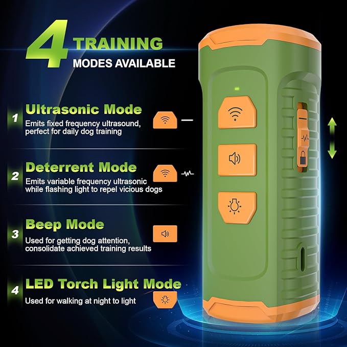 Dog Bark Deterrent Devices, Ultrasonic Anti Barking Device for Dogs, Rechargeable Dog Bark Control Devices 50FT Range with LED Flashlight, Dog Training & Behavior Aids for Indoor Outdoor