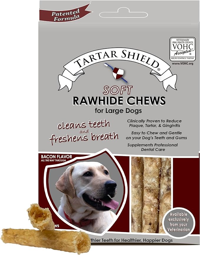 Soft Rawhide Chews | Safe Dental Treats for Large Dogs | Vet VOHC Approved | Daily Bone Cleans Teeth & Gums Fresh Breath Oral Health Support | USA Made | (Large Dogs / 8 Count)