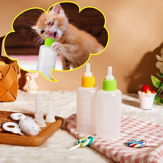 16 Pieces Pet Feeding Bottle Kit Kitten Bottles Kitten Milk Replacer Puppy Milk Feeder with Replacement Nipples Puppy Feeding Bottles for Newborn Small Animals Nursing Supplies (Yellow, Green)